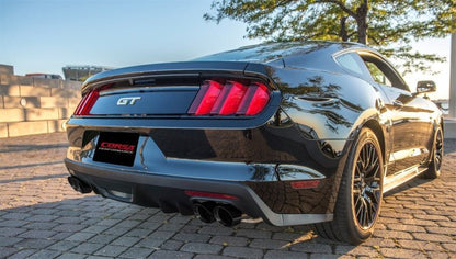 Corsa 2015 - 2017 Ford Mustang GT 5.0 3in Cat Back Exhaust Black Quad Tips | Sport - JDMuscleShop the look 2cor14337BLK