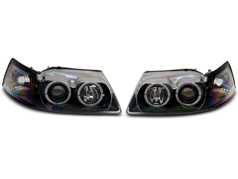 Raxiom 99-04 Ford Mustang Dual LED Halo Projector Headlights- Black Housing | Clear Lens