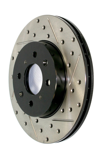 StopTech [16-17 WRX] Sport Slotted & Drilled Rear Left Rotor - Black E-Coated, Part Number 127.47037L