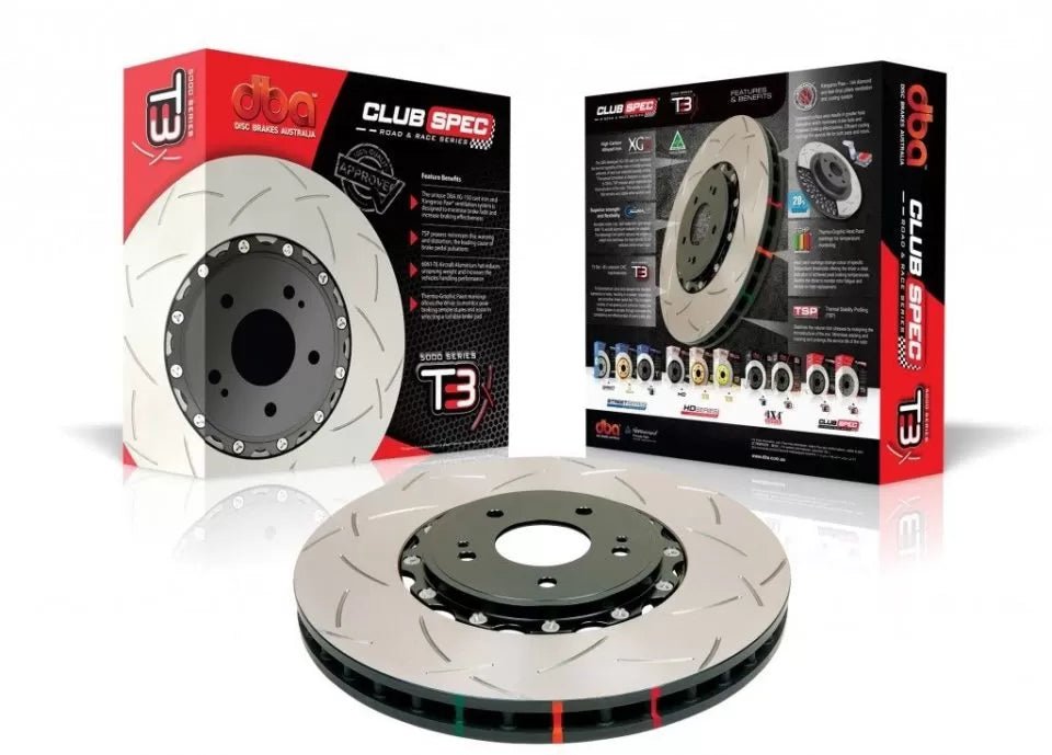 DBA [22 - 25 WRX w/STI Brembo 4 Piston Caliper] 5000 Series 2 Piece Slotted Front Brake Rotor | 52845BLKS - JDMuscleBrake Rotorsdba52845BLKS