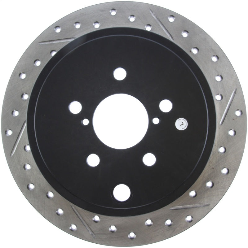 StopTech [08-10 Impreza WRX, 08-10 Impreza Coupe/Sedan] Drilled and Slotted Left Rear Rotor - Black E-Coated