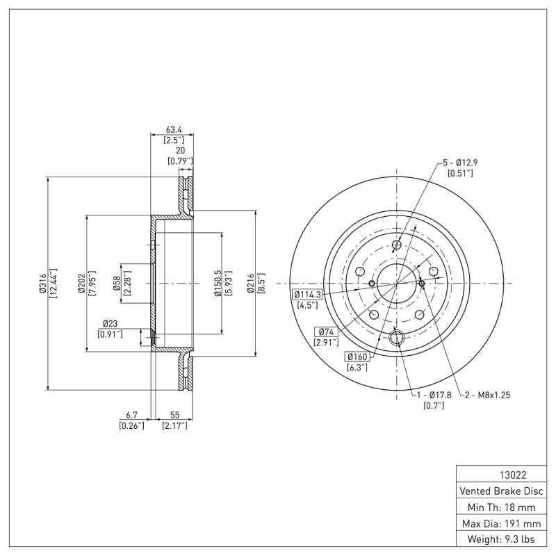 DFC 08 - 20 Subaru WRX Rear Brake Rotor - Original Equipment Vane Design for Optimal Heat Dissipation | dfc600 - 13022 - JDMuscleSPK918545