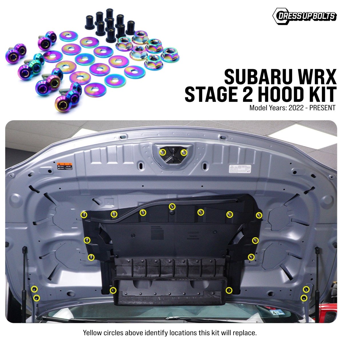Dress Up Bolts [22 - 26 WRX] Stage 2 Titanium Hardware Hood Kit - JDMuscleDress Up HardwaresSUB-041-Ti-TBCosmic Burn