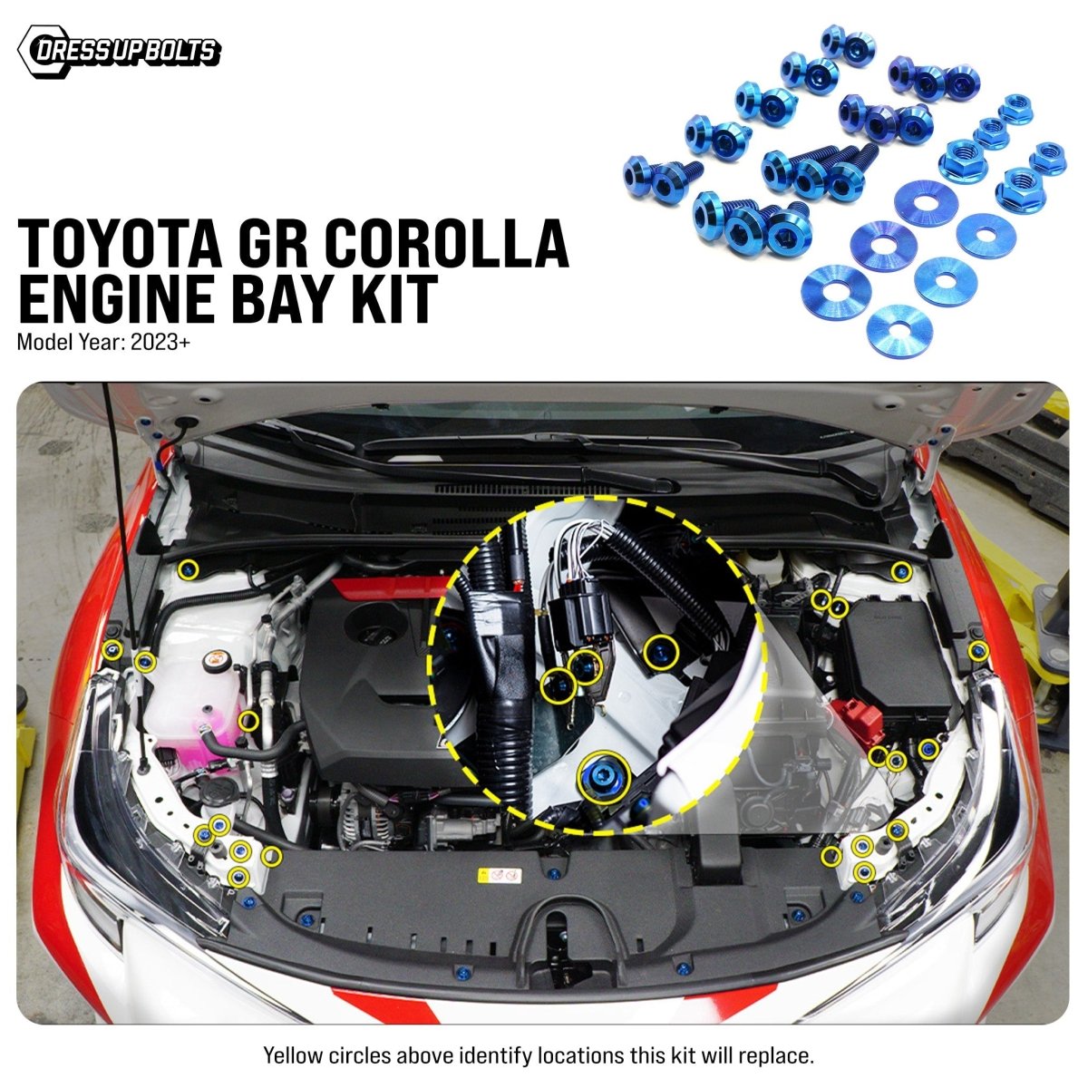 Dress Up Bolts [23+ GR Corolla] Titanium Hardware Engine Bay Kit - JDMuscleDress Up BoltsTOY-052-Ti-BLUBlue