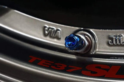 Dress Up Bolts Gear Design Titanium Valve Stem Kit (Blue) Most Subaru Models | ACC-002-Ti-BLU