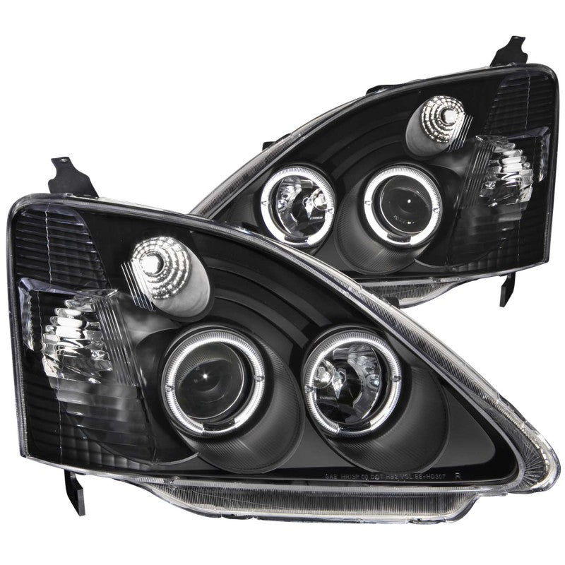 ANZO [02-04 Civic] Projector Headlight Set with Halo - Clear Lens, Black Housing