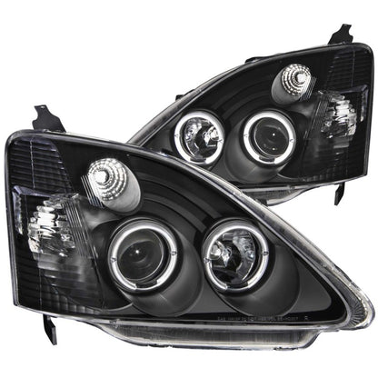 ANZO [02-04 Civic] Projector Headlight Set with Halo - Clear Lens, Black Housing
