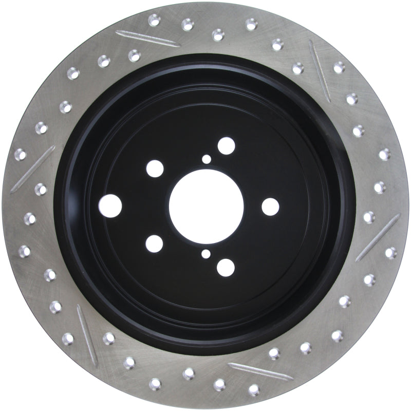 StopTech [08-10 Impreza WRX, 08-10 Impreza Coupe/Sedan] Drilled and Slotted Right Rear Rotor - Black E-Coated, Part 127.47029R