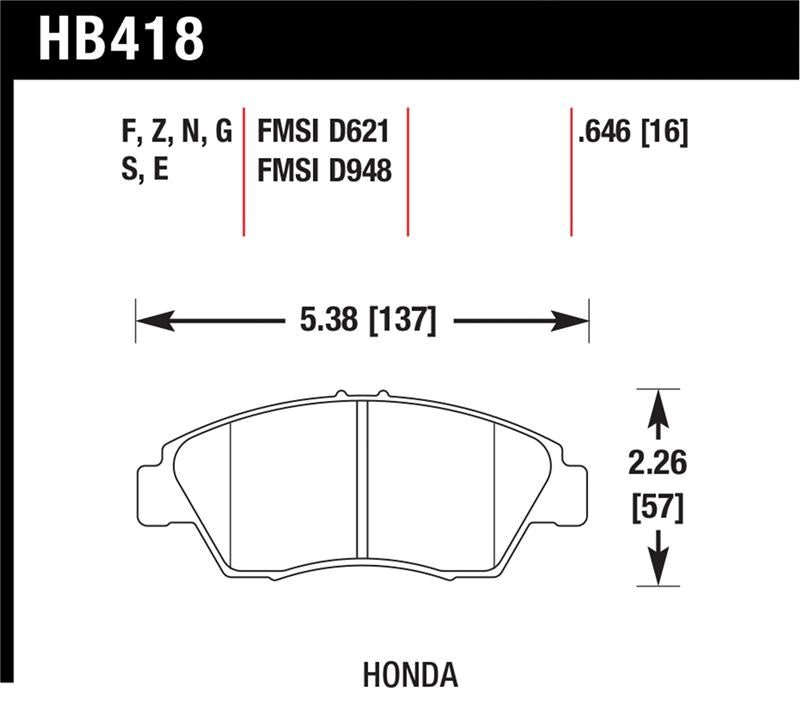 Hawk Performance [97-00 Civic del Sol] [04-05 Civic] [09-13 Fit] Front DTC-60 Disc Brake Pads - HB418G.646