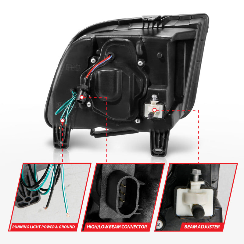 ANZO 05-09 Ford Mustang | w/Factory Halogen HL Only Projector Headlights w/Light Bar Black Housing