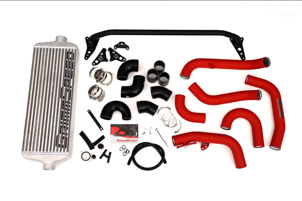 GrimmSpeed 15 - 21 STI Front Mount Intercooler Kit - Silver Core with Red Piping | 090236 - JDMuscleIntercoolersgrm090236