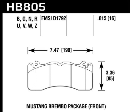 Hawk 15 - 17 Ford Mustang Brembo Package Performance Ceramic Front Brake Pads - JDMuscleShop the look 2hawkHB805Z.615