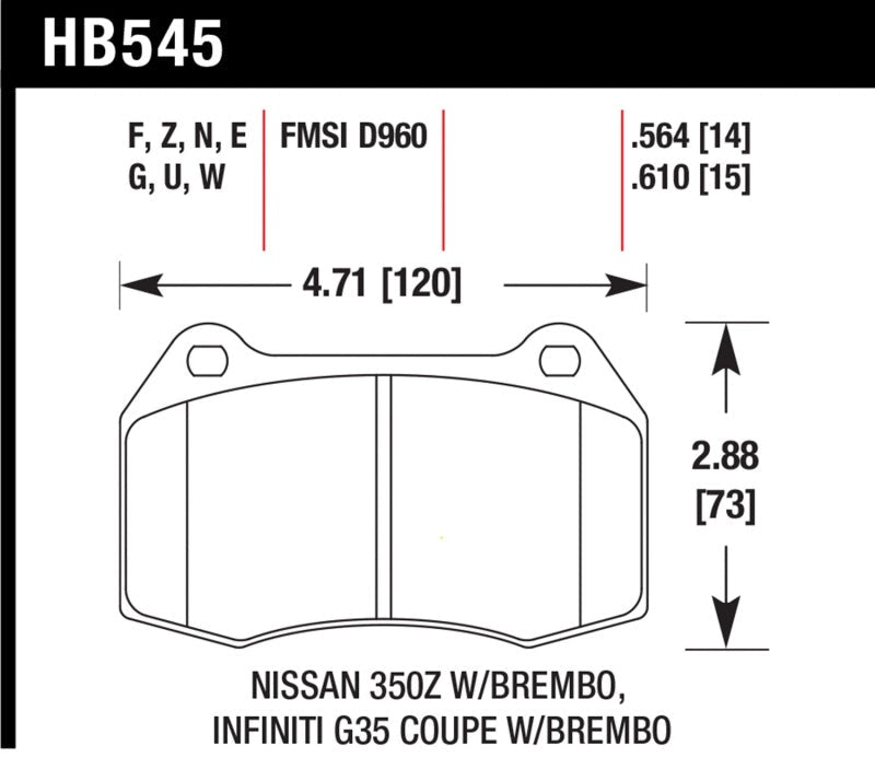Hawk Performance [03-04 G35] [03-09 350Z] DTC-60 Front Brake Pads - High-Temperature Compound - JDMuscleBrake PadshawkHB545G.564
