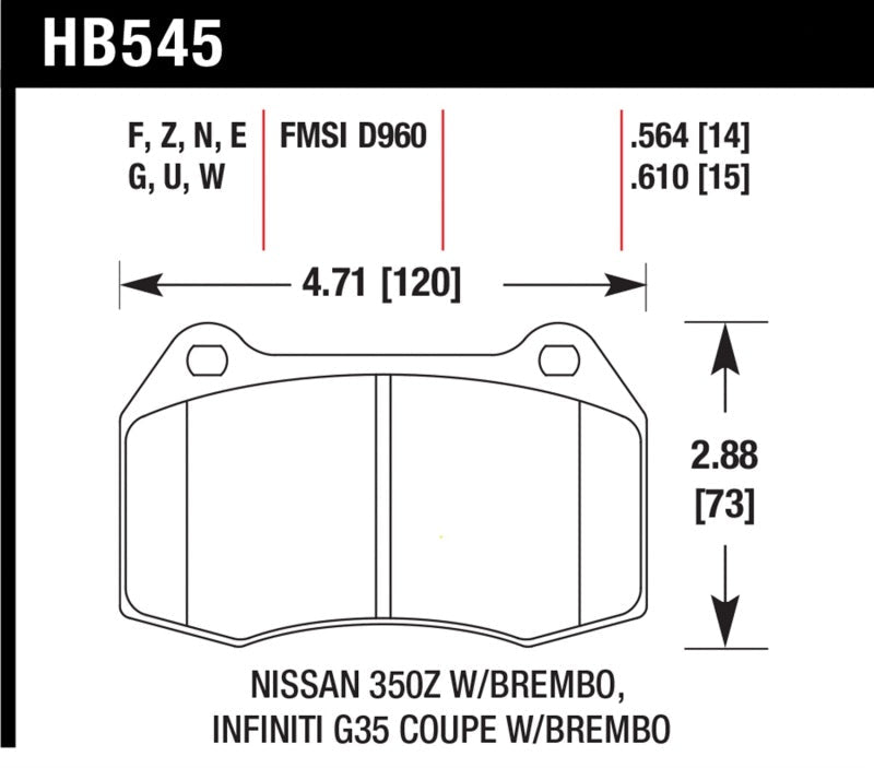 Hawk Performance [03-04 G35] [03-09 350Z] DTC-60 Front Brake Pads - High-Temperature Compound - JDMuscleBrake PadshawkHB545G.564