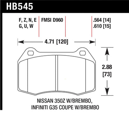 Hawk Performance [03-04 Infiniti G35 / 04-09 Nissan 350Z] DTC-70 Front Brake Pads with Brembo Brakes - High-Temperature Compound - JDMuscleBrake PadshawkHB545U.564