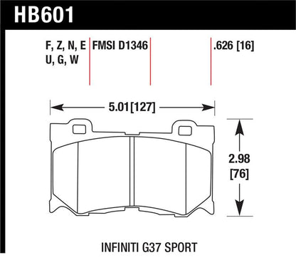 Hawk Performance [08-13 Infiniti G37] [09-16 Nissan 370Z] [09 Nissan 350Z] DTC-60 Front Brake Pads - Black - JDMuscleBrake PadshawkHB601G.626