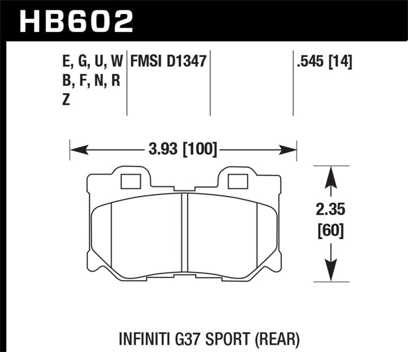 Hawk Performance [08-13 Infiniti G37] [09-16 Nissan 370Z] [09 Nissan 350Z] DTC-60 Rear Brake Pads - Black - JDMuscleBrake PadshawkHB602G.545