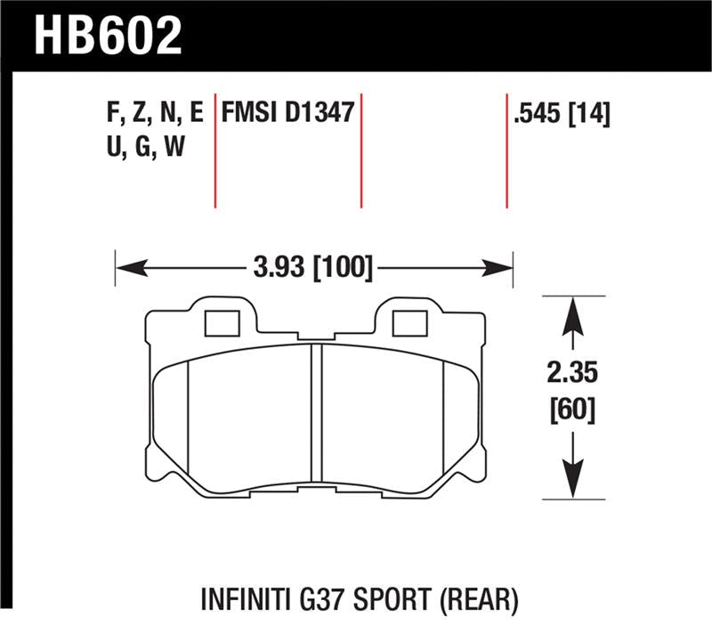 Hawk Performance [08-13 Infiniti G37] [09-16 Nissan 370Z] [09 Nissan 350Z] DTC-60 Rear Brake Pads - Black - JDMuscleBrake PadshawkHB602G.545