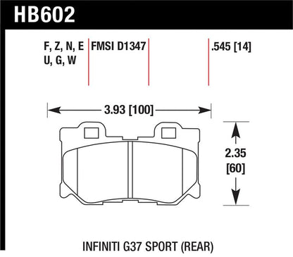 Hawk Performance [08-13 Infiniti G37] [09-16 Nissan 370Z] [09 Nissan 350Z] DTC-60 Rear Brake Pads - Black - JDMuscleBrake PadshawkHB602G.545