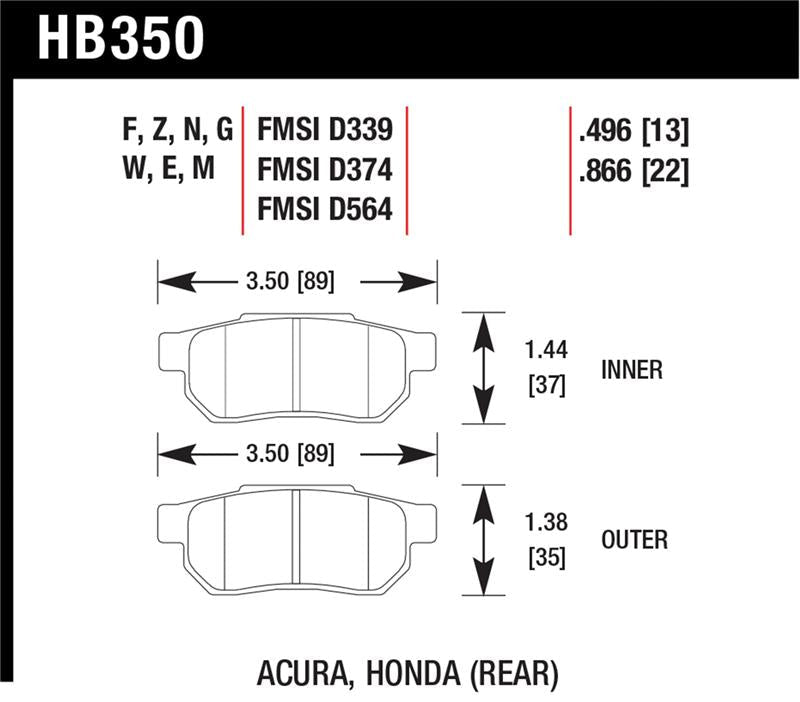 Hawk Performance [86-01 Integra LS] [99-00 Civic Coupe Si] DTC-30 Rear Brake Pads - High Performance Street - JDMuscleBrake PadshawkHB350W.496