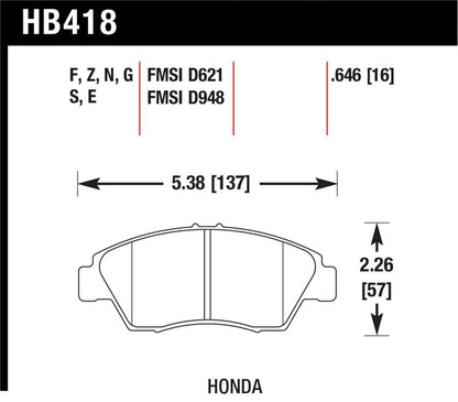 Hawk Performance [97-97 Civic del Sol] [04-05 Civic] [09-13 Fit] HP Plus Rear Brake Pads - High Performance Street Compound - JDMuscleBrake PadshawkHB418N.646