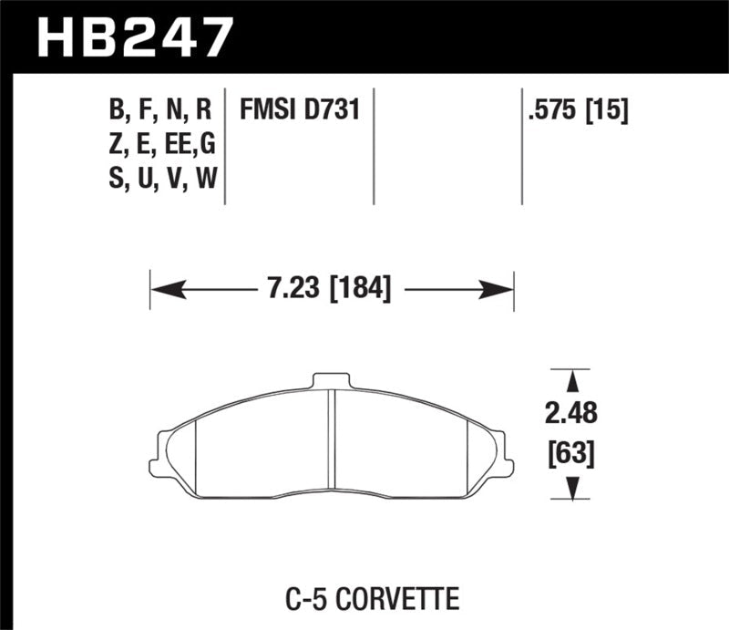 Hawk Performance High - Performance Ceramic Street Front Brake Pads for Chevrolet Corvette (Part No. HAWKHB247Z.575) | hawkHB247Z.575 - JDMuscleSPK5102