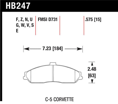 Hawk Performance High - Performance Ceramic Street Front Brake Pads for Chevrolet Corvette (Part No. HAWKHB247Z.575) | hawkHB247Z.575 - JDMuscleSPK5102