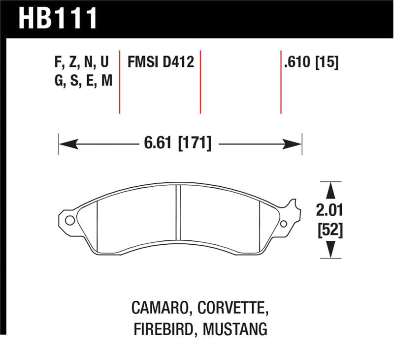 Hawk Performance High Performance Street Ceramic Brake Pads for Chevrolet Corvette, Mustang Cobra, and Camaro – Part Number HawkHB111Z.610 | hawkHB111Z.610 - JDMuscleSPK17821
