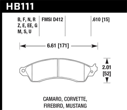 Hawk Performance High Performance Street Ceramic Brake Pads for Chevrolet Corvette, Mustang Cobra, and Camaro – Part Number HawkHB111Z.610 | hawkHB111Z.610 - JDMuscleSPK17821