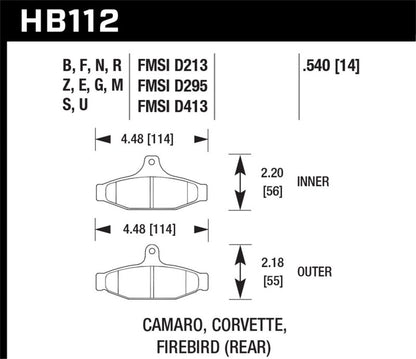 Hawk Performance HP+ Street Rear Brake Pads for Chevrolet Corvette and Pontiac Firebird 1985 - 1996 | hawkHB112N.540 - JDMuscleSPK5049