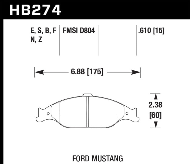 Hawk Performance HPS Street Front Brake Pads for 2000 - 2004 Ford Mustang | hawkHB274F.610 - JDMuscleSPK20539