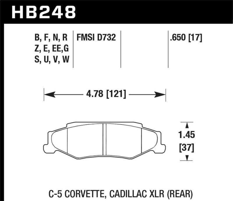 Hawk Performance HPS Street Rear Brake Pads for Chevrolet Corvette 2004 - 2013 | hawkHB248F.650 - JDMuscleSPK3523