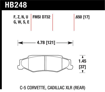Hawk Performance Part Number hawkHB248Z.650 High Performance Ceramic Rear Brake Pads for Chevrolet Corvette (2004 - 2013) | hawkHB248Z.650 - JDMuscleSPK5103