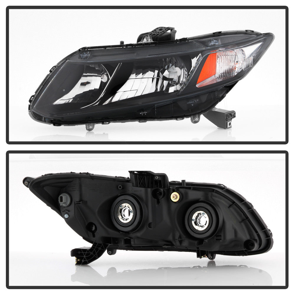 Spyder [12-15 Honda Civic] Black Halogen Headlights