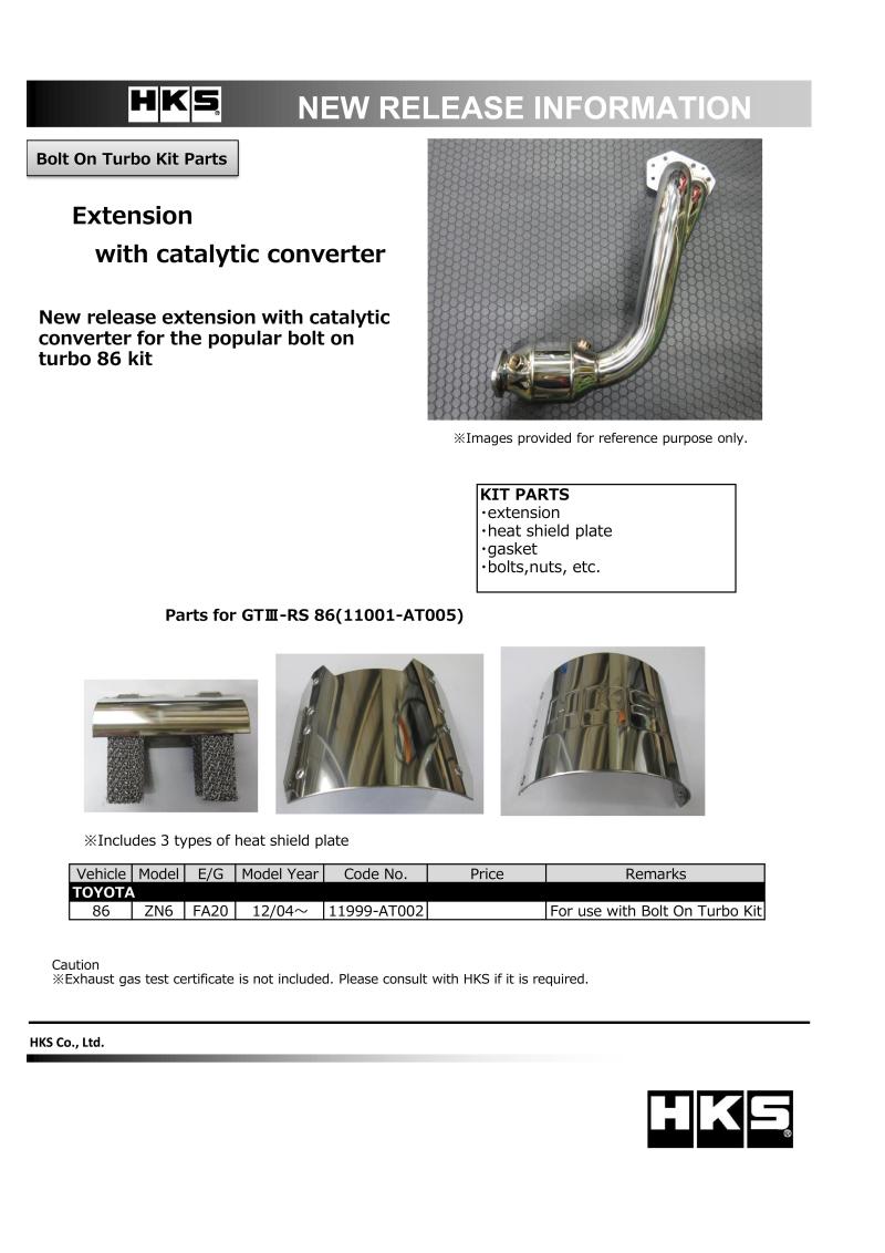 HKS [12-19 BRZ/FR-S/86] Extension Kit with Catalytic Converter - JDMuscleExhaust Mid Pipeshks11999-AT002
