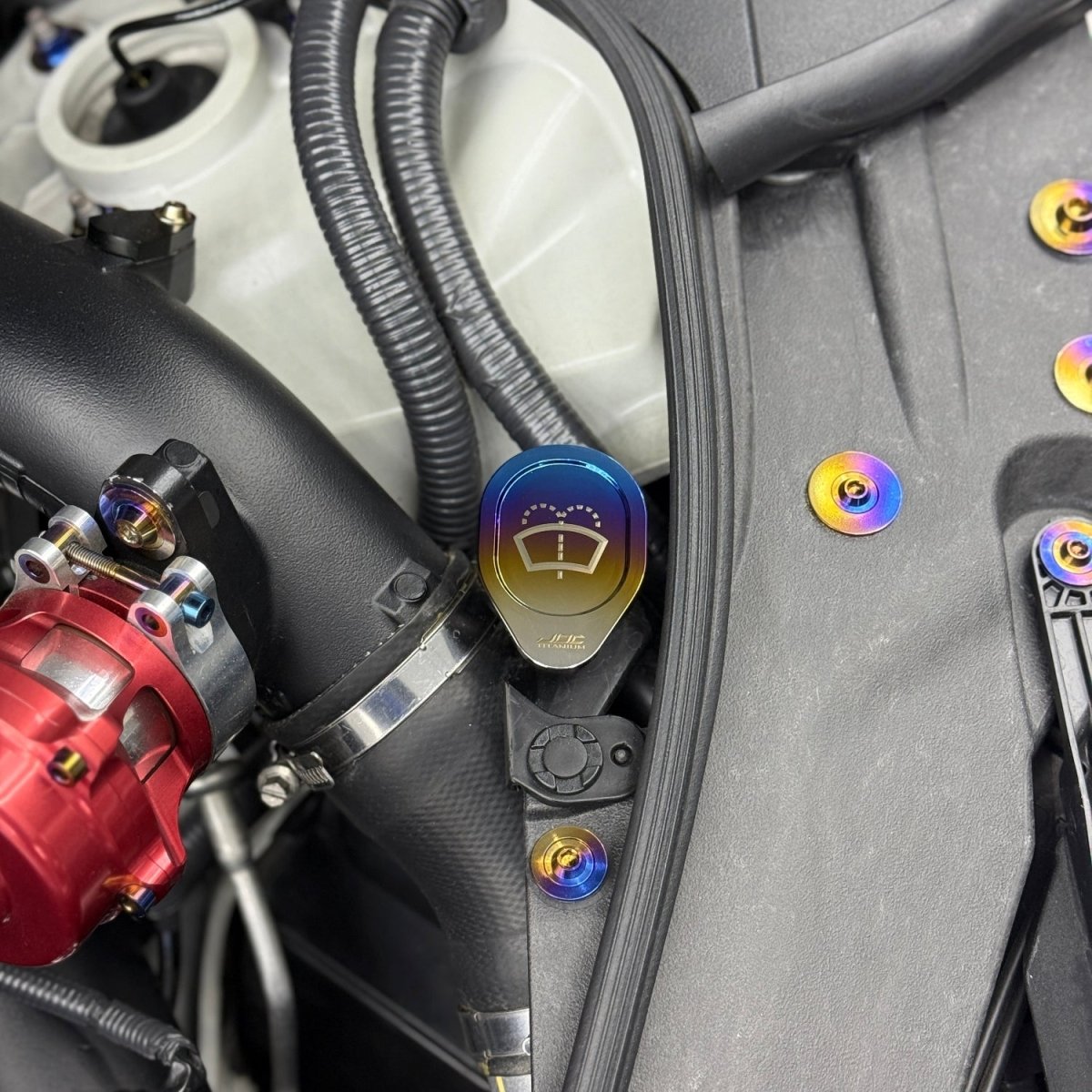 JDC Titanium Washer Fluid Cap (R35 GT - R & Multiple Infiniti Models) - JDMuscleOil CapsJDC-TI-NISSAN-WFCBurntJDC Titanium Only