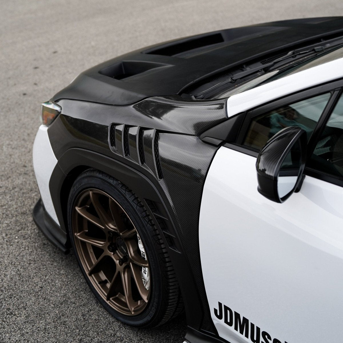 JDMuscle [22 - 25 WRX w/ FMIC] Carbon Fiber Scoopless Hood V1 - JDMuscleHoodsJDM-WRX22-HD-RV1CF2x2 Twill