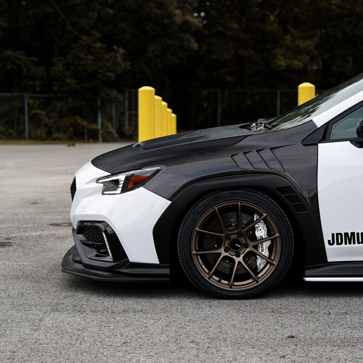 JDMuscle [22 - 25 WRX w/ FMIC] Carbon Fiber Scoopless Hood V1 - JDMuscleHoodsJDM-WRX22-HD-RV1CF2x2 Twill