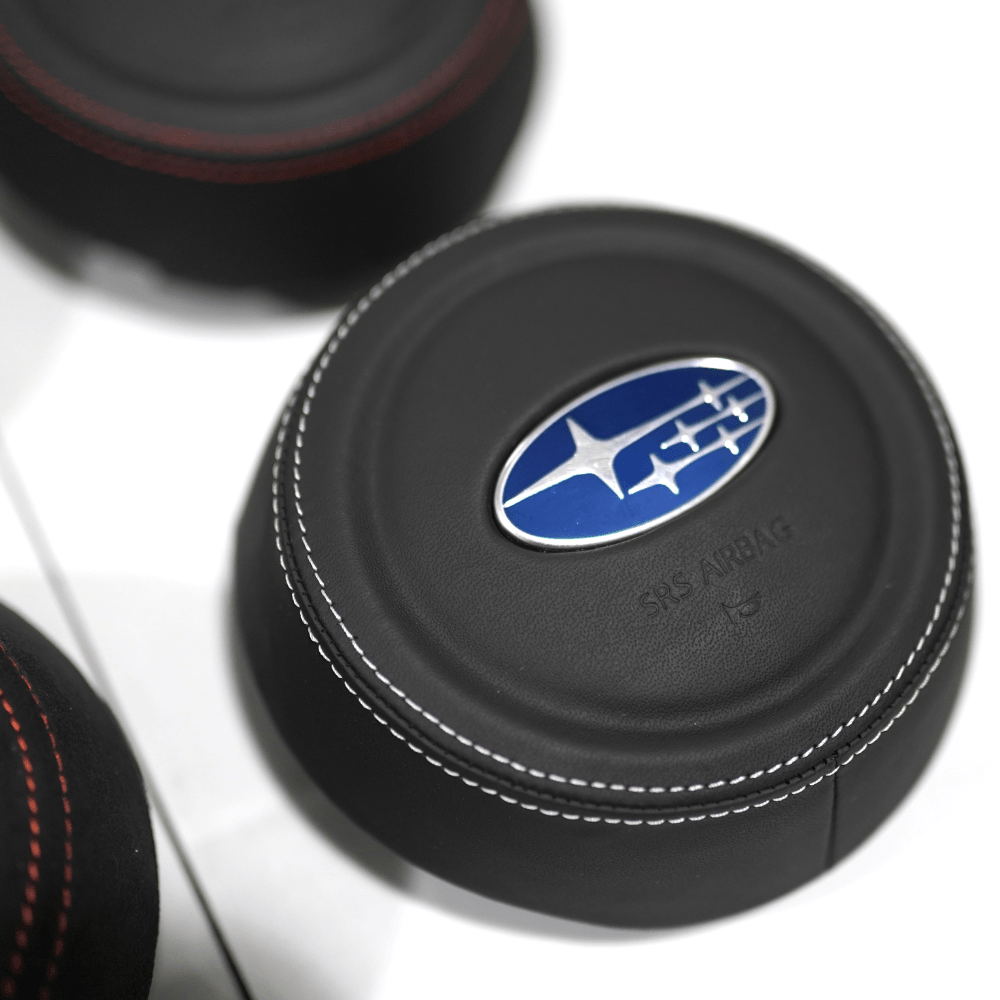 JDMuscle [22 - 26 WRX] Airbag Cover - Leather / Alcantara - JDMuscleSteering Wheel ComponentsJDM-WRX22-ABC1Black LeatherRed