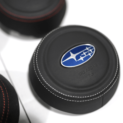 JDMuscle [22 - 26 WRX] Airbag Cover - Leather / Alcantara - JDMuscleSteering Wheel ComponentsJDM-WRX22-ABC1Black LeatherRed