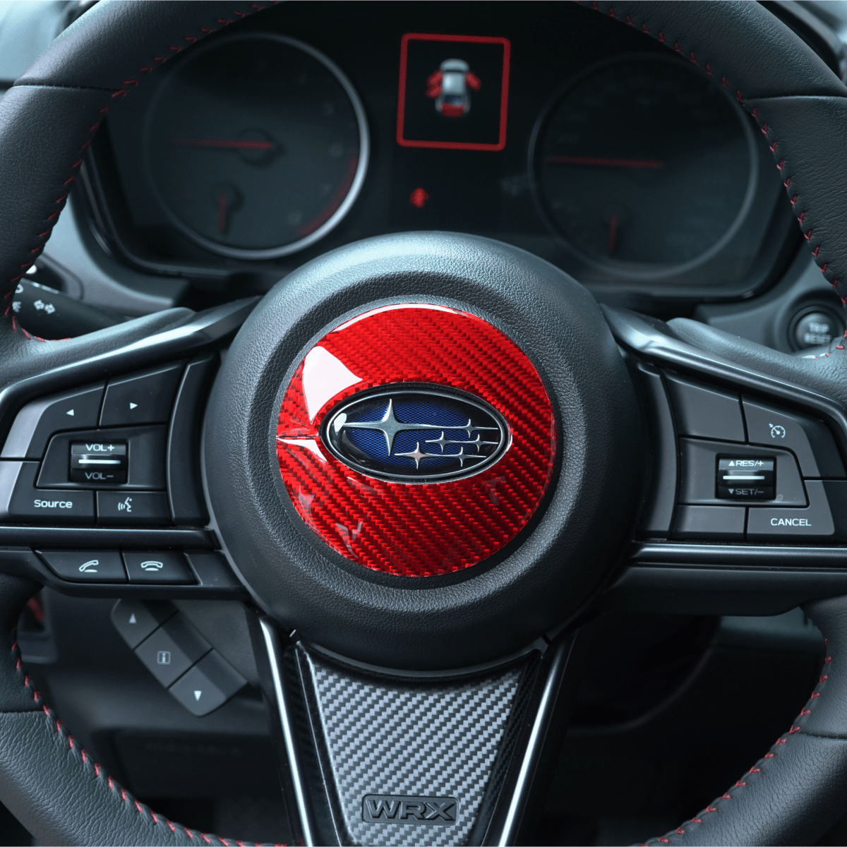 JDMuscle [22 - 26 WRX] P&S Series Carbon Fiber Airbag Trim Cover | Black Carbon Fiber/ Red Carbon Fiber - JDMuscleTrim KitsJDM-WRX22-117RRed Carbon Fiber