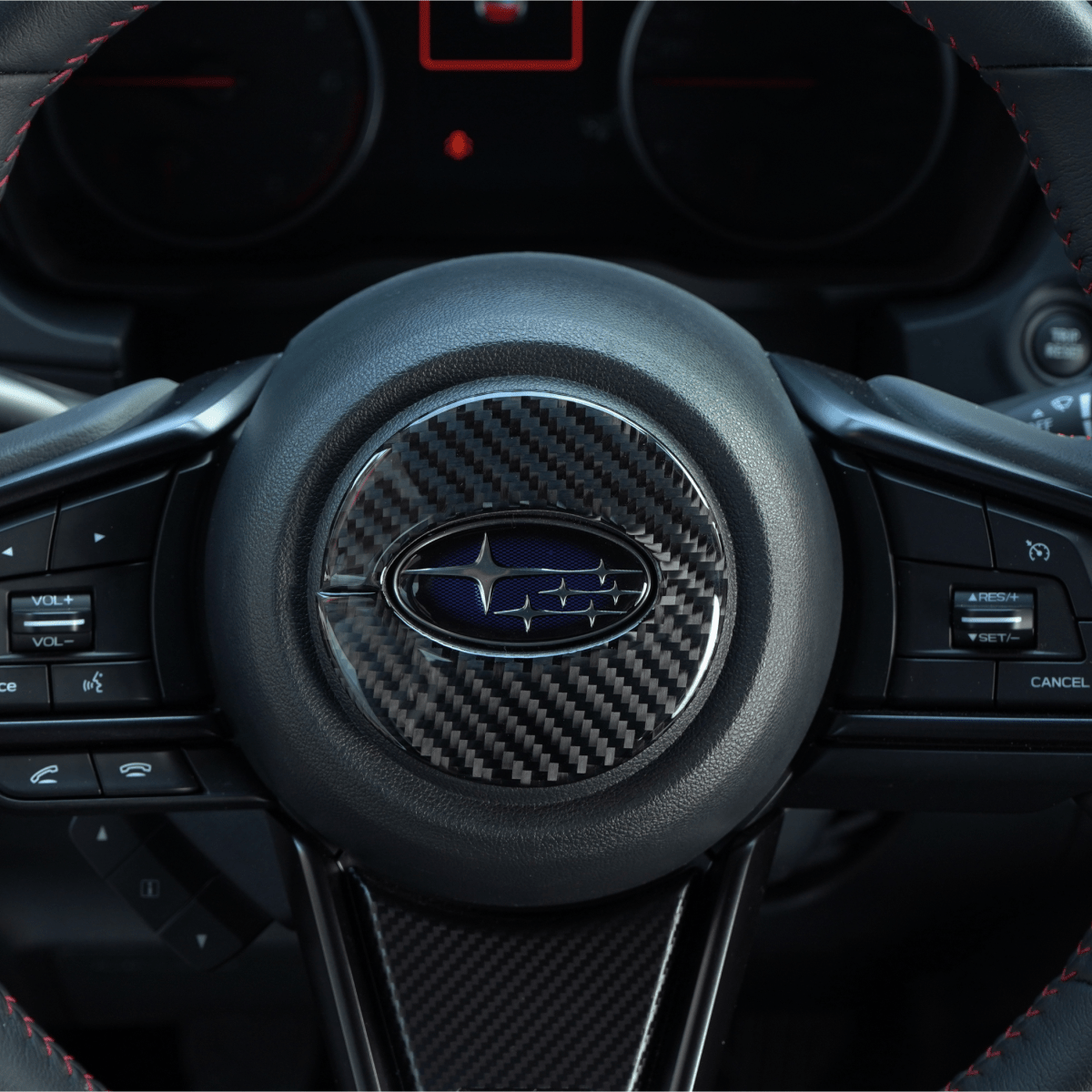 JDMuscle [22 - 26 WRX] P&S Series Carbon Fiber Airbag Trim Cover | Black Carbon Fiber/ Red Carbon Fiber - JDMuscleTrim KitsJDM-WRX22-117RRed Carbon Fiber