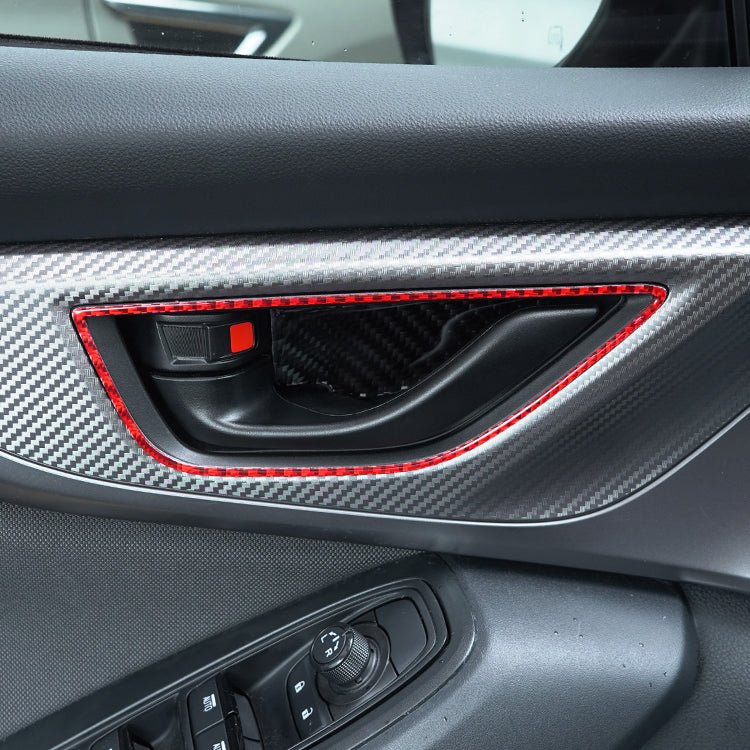 JDMuscle [22 - 26 WRX] P&S Series Carbon Fiber Interior Door Handle Frame Covers 4 PC | Black Carbon Fiber/ Red Carbon Fiber - JDMuscleTrim KitsJDM-WRX22-121BBlack Carbon FIiber