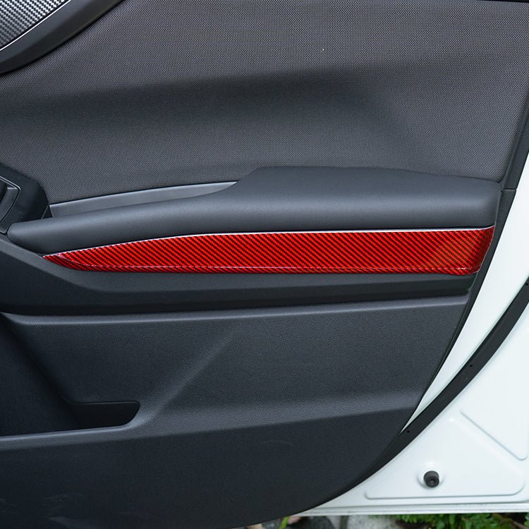 JDMuscle [22 - 26 WRX] P&S Series Carbon Fiber Interior Door Upper Panel Accent Covers 8 PC | Black Carbon Fiber/ Red Carbon Fiber - JDMuscleTrim KitsJDM-WRX22-123BBlack Carbon FIiber