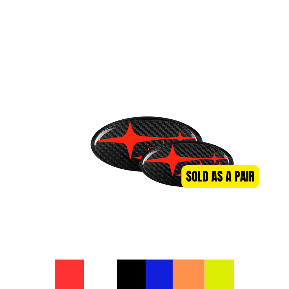 JDMuscle Tanso Carbon Fiber Subaru Emblem Covers Front & Back, Red/White/Blue [22 - 25 WRX, 15 - 21 WRX/STI, 18 - 23 Crosstrek, 17 - 23 Impreza] - JDMuscleOrnaments and EmblemsJDM-WRX22-SEDCFRDRed