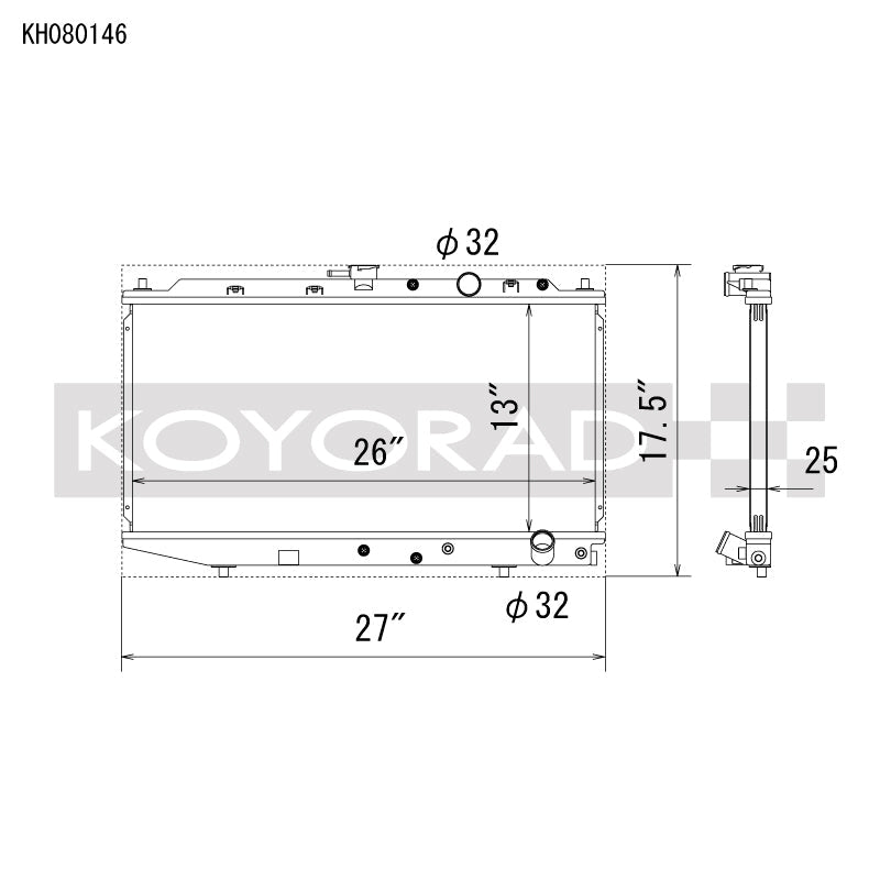 Koyo [88-91 Civic/CRX] All-Aluminum Radiator for B-Series Manual Transmission - Natural Finish - JDMuscleRadiatorskoyKH080146