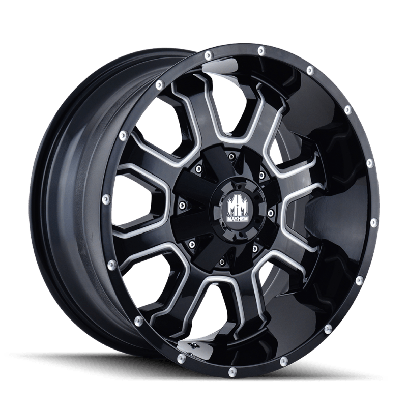 Mayhem 8103 Fierce 17x9 / 5x114.3 BP / 18mm Offset / 87mm Hub Black w/ Milled Spokes Wheel - JDMuscleSPK517667