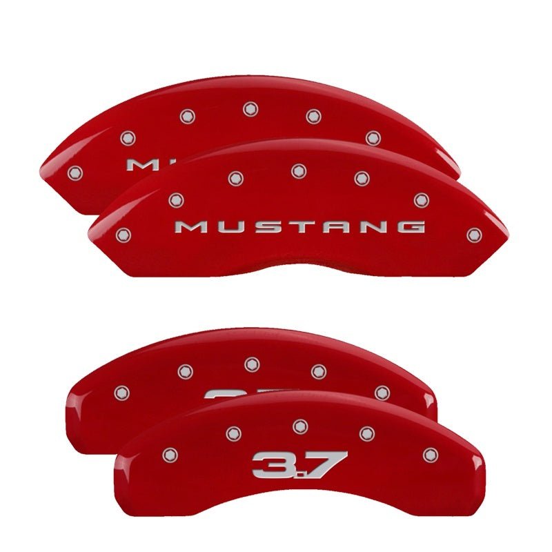 MGP 4 Caliper Covers Engraved Front 2015/Mustang Engraved Rear 2015/37 Red finish silver ch - JDMuscleShop the look 2mgp10202SM32RD