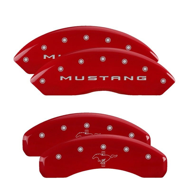 MGP 4 Caliper Covers Engraved Front 2015/Mustang Engraved Rear 2015/Bar & Pony Red finish silver ch - JDMuscleShop the look 2mgp10202SMB2RD