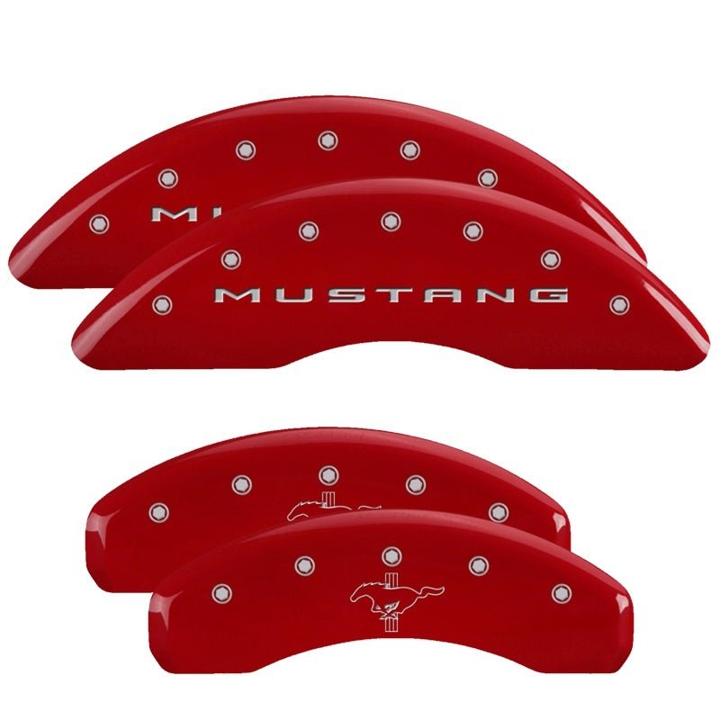MGP 4 Caliper Covers Engraved Front 2015/Mustang Engraved Rear 2015/Bar & Pony Red/Silve 19in. Min - JDMuscleShop the look 2mgp10204SMB2RD